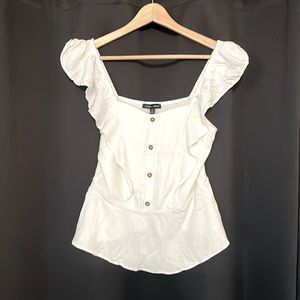 Moa Moa Ruffle Trim Button Front Peplum Top Size S